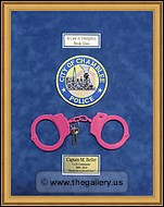 Police Department retirement shadow box with handcuffs, patches, ID cards and lapel pins.
office_art_framing.jpg